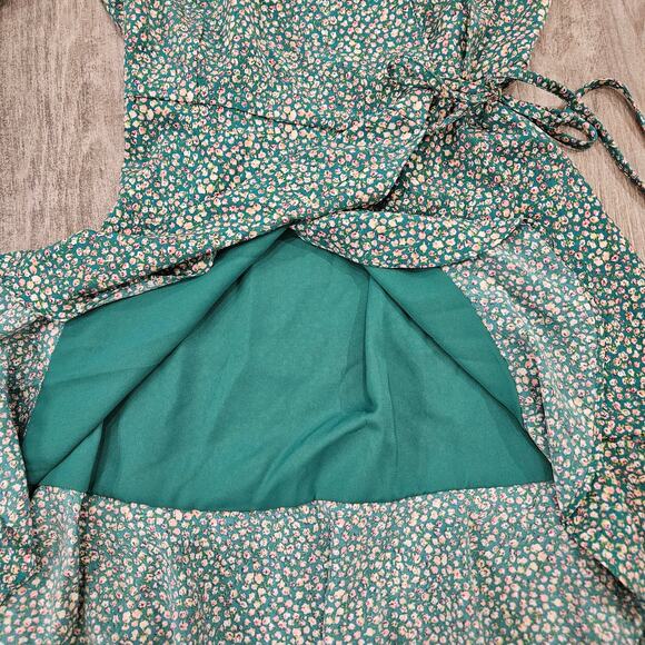 Lulus Dress Womens Size XS Totally Cute Time Green Floral Collared Wrap Mini NEW - Picture 10 of 15